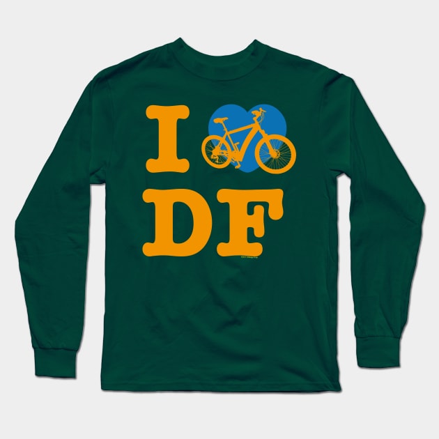 I Love Cycling DF Orenge Blue / Yo Amo andar en Bicicleta en el DF / Chilango Pride / Orgullo Chilango Graphic Long Sleeve T-Shirt by chilangopride